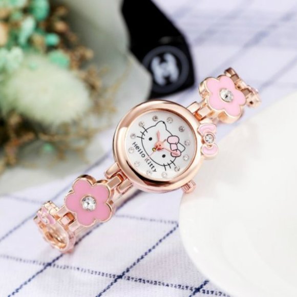Hello Kitty Watch Quartz Pink Flower Chain Band - Picture 1 of 7